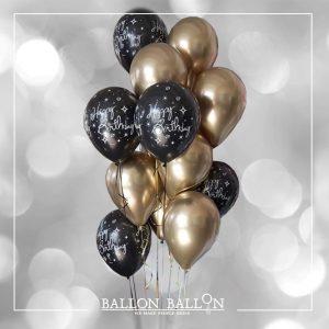 bouquet de ballons happy birthday black gold